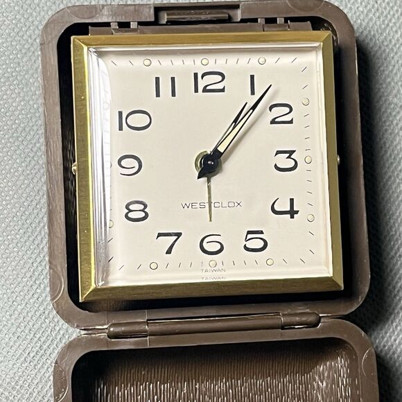 Vintage Westclox Folding Clock Mechanical Wind Travel Alarm Clock-Brown-Working - Picture 11 of 12